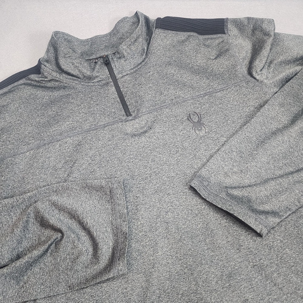 Spyder Active Pullover Grey Heathered Quarter Zip Ribbed Shoulder Mens XXL